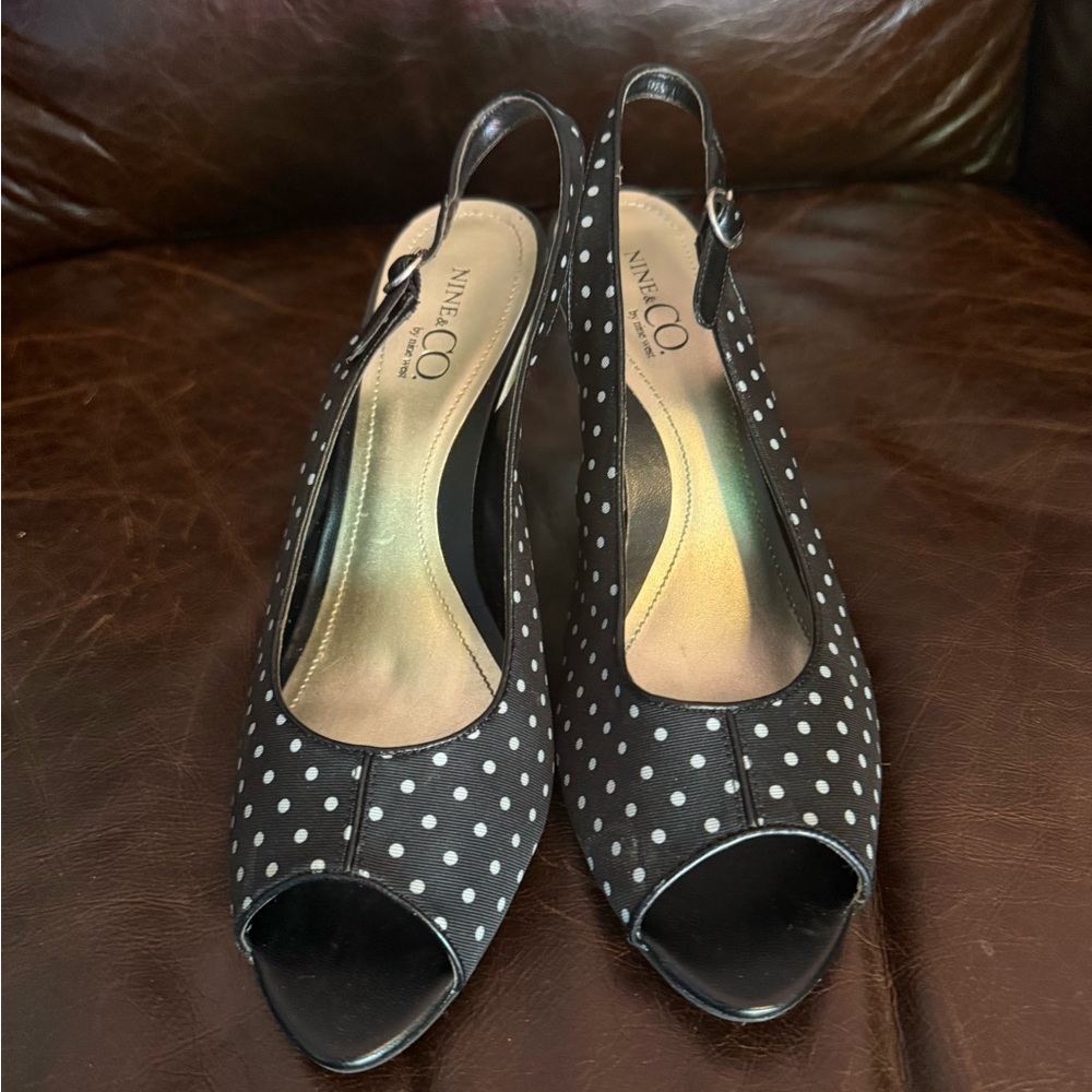Nine & Co. White Polka Dot Slingback Heels